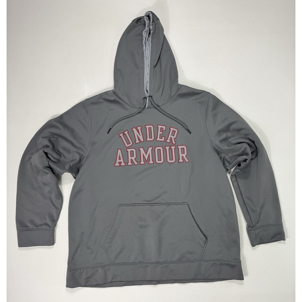 Under Armour Men’s Loose 2XL Hoodie Spell Out Logo Grey Fleece Active Sports